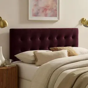 Emily Queen Size Performance Velvet Headboard in Mulberry - Stain-Resistant Velvet Upholstery with Button Tufting and 7 Adjustable Height Positions Emily Queen Size Performance Velvet Headboard in Mulberry - Stain-Resistant Velvet Upholstery with Button Tufting and 7 Adjustable Height Positions