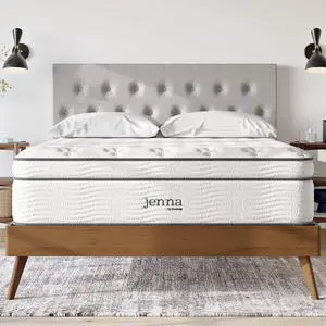 Jenna 14 Innerspring and Memory Foam Queen Mattress With Individually Encased Coils, White Jenna 14 Innerspring and Memory Foam Queen Mattress With Individually Encased Coils, White
