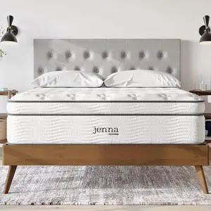 Jenna 14 Innerspring and Memory Foam King Mattress With Individually Encased Coils, White Jenna 14 Innerspring and Memory Foam King Mattress With Individually Encased Coils, White