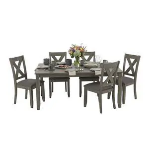 Caitbrook Rustic 7-Piece Dining Set Rectangular Table with 6 X-Back Upholstered Chairs, Gray Caitbrook Rustic 7-Piece Dining Set Rectangular Table with 6 X-Back Upholstered Chairs, Gray