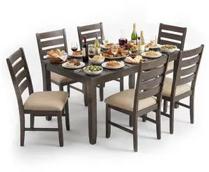 Rokane 7-Piece Dining Room Table Set with 6 Upholstered Chairs - Brown Wood 20" Rectangular Table & Chair Set for Kitchen Dining Room Rokane 7-Piece Dining Room Table Set with 6 Upholstered Chairs - Brown Wood 20" Rectangular Table & Chair Set for Kitchen Dining Room