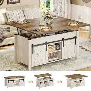 Lift Top Coffee Table, 4 in 1 Multi-Function Convertible Coffee Tables with Storage and Hidden Compartment, Farmhouse Coffee Table Converts to Dining Table for Living Room, Brown Top Lift Top Coffee Table, 4 in 1 Multi-Function Convertible Coffee Tables with Storage and Hidden Compartment, Farmhouse Coffee Table Converts to Dining Table for Living Room, Brown Top