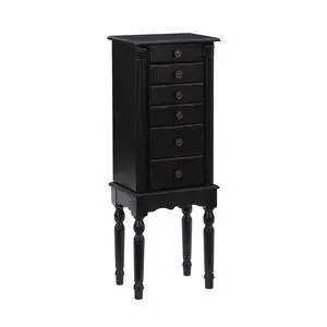 Ebony Jewelry Armoire, Distressed Ebony Black; Black Lining Ebony Jewelry Armoire, Distressed Ebony Black; Black Lining