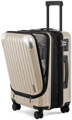 LEVEL8 Grace Carry on Luggage with Front Compartment, 20 Inch Expandable Hardside Suitcases with Wheels, Abs+Pc Harshell Spinner Luggages with Tsa Lock, Travel Bag for Women Men, Champagne LEVEL8 Grace Carry on Luggage with Front Compartment, 20 Inch Expandable Hardside Suitcases with Wheels, Abs+Pc Harshell Spinner Luggages with Tsa Lock, Travel Bag for Women Men, Champagne