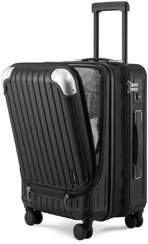 LEVEL8 Grace Hard Shell Carry on Luggage with Front Compartment, 20 Inch Expandable Suitcases with Wheels, Lightweight Carry-on Suitcase for Airplane, Tsa Lock, Black LEVEL8 Grace Hard Shell Carry on Luggage with Front Compartment, 20 Inch Expandable Suitcases with Wheels, Lightweight Carry-on Suitcase for Airplane, Tsa Lock, Black