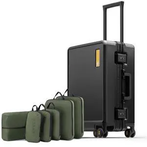 LEVEL8 Zipperless Carry On Suitcase Airline Approved with Aluminum Frame, Hard Shell Luggage with Spinner Wheels, Metal Travel Luggage, 20 Inch, Black LEVEL8 Zipperless Carry On Suitcase Airline Approved with Aluminum Frame, Hard Shell Luggage with Spinner Wheels, Metal Travel Luggage, 20 Inch, Black