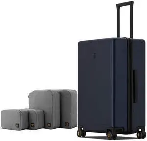 LEVEL8 Elegance Checked Luggage, 24 Inch Hardside Suitcase, Lightweight Matte Hardshell with Tsa Lock, Large Suitcases with Spinner Wheels, Navy Blue LEVEL8 Elegance Checked Luggage, 24 Inch Hardside Suitcase, Lightweight Matte Hardshell with Tsa Lock, Large Suitcases with Spinner Wheels, Navy Blue