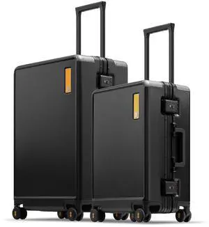 LEVEL8 20/24 Inch Zipperless 2 Piece Luggage Sets with Aluminum Frame, Lightweight Hard Shell Suitcases with Spinner Wheels, Metal Travel Luggages with Double TSA Locks, Black LEVEL8 20/24 Inch Zipperless 2 Piece Luggage Sets with Aluminum Frame, Lightweight Hard Shell Suitcases with Spinner Wheels, Metal Travel Luggages with Double TSA Locks, Black