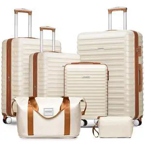 LARVENDER Luggage 6 Piece Expandable Luggage ABS Hardshell Carry on Suitcase with Spinner Wheels TSA Lock, Large Checked Travel Suitcase for Women and Men, Cream White(16/20/24/28/DB/TB) LARVENDER Luggage 6 Piece Expandable Luggage ABS Hardshell Carry on Suitcase with Spinner Wheels TSA Lock, Large Checked Travel Suitcase for Women and Men, Cream White(16/20/24/28/DB/TB)