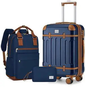 LARVENDER Luggage Sets 3 Piece Expandable Carry on Luggage 22x14x9 Airline Approved Hardshell Suitcase with Wheels TSA Lock, Lightweight Suitcase Set for Women with Travel Backpack, Navy Blue LARVENDER Luggage Sets 3 Piece Expandable Carry on Luggage 22x14x9 Airline Approved Hardshell Suitcase with Wheels TSA Lock, Lightweight Suitcase Set for Women with Travel Backpack, Navy Blue