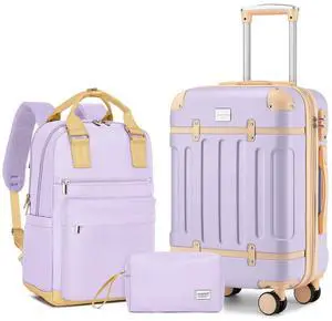 LARVENDER Luggage Sets 3 Piece Expandable Carry on Luggage 22x14x9 Airline Approved Hardshell Suitcase with Wheels TSA Lock, Lightweight Suitcase Set for Women with Travel Backpack, Lavender LARVENDER Luggage Sets 3 Piece Expandable Carry on Luggage 22x14x9 Airline Approved Hardshell Suitcase with Wheels TSA Lock, Lightweight Suitcase Set for Women with Travel Backpack, Lavender