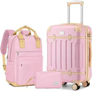 LARVENDER Luggage Sets 3 Piece Expandable Carry on Luggage 22x14x9 Airline Approved Hardshell Suitcase with Wheels TSA Lock, Lightweight Suitcase Set for Women with Travel Backpack, Light Pink LARVENDER Luggage Sets 3 Piece Expandable Carry on Luggage 22x14x9 Airline Approved Hardshell Suitcase with Wheels TSA Lock, Lightweight Suitcase Set for Women with Travel Backpack, Light Pink