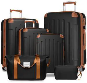 LARVENDER Luggage Sets 6 Piece Hardside Expandable Suitcase Set with Spinner Wheels TSA Lock Black, Travel Luggage Set Clearance for Men and Women, Black LARVENDER Luggage Sets 6 Piece Hardside Expandable Suitcase Set with Spinner Wheels TSA Lock Black, Travel Luggage Set Clearance for Men and Women, Black