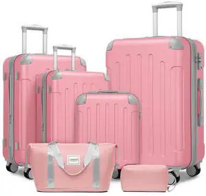 LARVENDER Luggage Sets 6 Piece Hardshell Expandable Suitcases with Spinner Wheels TSA Lock, Lightweight ABS Travel Carry On Luggage Set for Women, Pink Grey LARVENDER Luggage Sets 6 Piece Hardshell Expandable Suitcases with Spinner Wheels TSA Lock, Lightweight ABS Travel Carry On Luggage Set for Women, Pink Grey