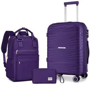 LARVENDER Luggage Sets 3 Piece, Expandable Carry On Luggage 22x14x9 Airline Approved, 20 Inch Hardshell & Lightweight PP Carry On Suitcase for Women with Spinner Wheels TSA Lock, Grape Purple LARVENDER Luggage Sets 3 Piece, Expandable Carry On Luggage 22x14x9 Airline Approved, 20 Inch Hardshell & Lightweight PP Carry On Suitcase for Women with Spinner Wheels TSA Lock, Grape Purple