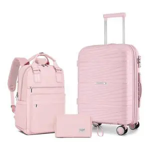 LARVENDER Luggage Sets 3 Piece, Expandable Carry On Luggage 22x14x9 Airline Approved, 20 Inch Hardshell & Lightweight PP Carry On Suitcase for Women with Spinner Wheels TSA Lock, Light Pink LARVENDER Luggage Sets 3 Piece, Expandable Carry On Luggage 22x14x9 Airline Approved, 20 Inch Hardshell & Lightweight PP Carry On Suitcase for Women with Spinner Wheels TSA Lock, Light Pink