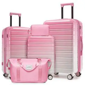 LARVENDER 5 Piece Luggage Set Hardside Expandable 20 24 28 Inch Peach Sparkling LARVENDER 5 Piece Luggage Set Hardside Expandable 20 24 28 Inch Peach Sparkling