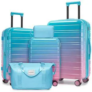 LARVENDER 5 Piece Luggage Set Hardside Expandable 20 24 28 Inch Cotton Candy LARVENDER 5 Piece Luggage Set Hardside Expandable 20 24 28 Inch Cotton Candy