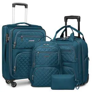 LARVENDER 4 Piece Luggage Set with Spinner Wheels - Expandable Softside Carry On Suitcase 22x14x9 Airline Approved, 16 20" Carry On Luggage,TSA Lock, Blue LARVENDER 4 Piece Luggage Set with Spinner Wheels - Expandable Softside Carry On Suitcase 22x14x9 Airline Approved, 16 20" Carry On Luggage,TSA Lock, Blue