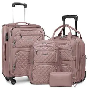 LARVENDER 4 Piece Luggage Set with Spinner Wheels - Expandable Softside Carry On Suitcase 22x14x9 Airline Approved, 16 20" Carry On Luggage,TSA Lock, Pink LARVENDER 4 Piece Luggage Set with Spinner Wheels - Expandable Softside Carry On Suitcase 22x14x9 Airline Approved, 16 20" Carry On Luggage,TSA Lock, Pink
