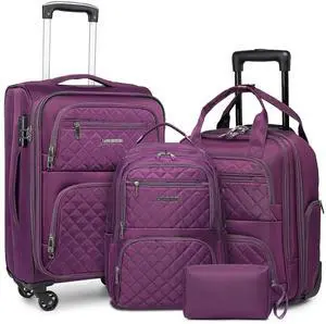 LARVENDER 4 Piece Luggage Set with Spinner Wheels - Expandable Softside Carry On Suitcase 22x14x9 Airline Approved, 16 20" Carry On Luggage,TSA Lock, Purple LARVENDER 4 Piece Luggage Set with Spinner Wheels - Expandable Softside Carry On Suitcase 22x14x9 Airline Approved, 16 20" Carry On Luggage,TSA Lock, Purple