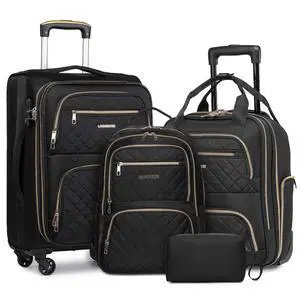 LARVENDER 4 Piece Luggage Set with Spinner Wheels - Expandable Softside Carry On Suitcase 22x14x9 Airline Approved, 16 20" Carry On Luggage,TSA Lock, Black LARVENDER 4 Piece Luggage Set with Spinner Wheels - Expandable Softside Carry On Suitcase 22x14x9 Airline Approved, 16 20" Carry On Luggage,TSA Lock, Black