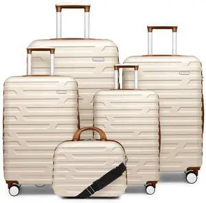 LARVENDER Luggage Sets for Women 5 Piece Hardside Expandable Suitcases with Wheels TSA Lock, Lightweight Travel Carry On Suitcase Set with Cosmetic Case, White Brown LARVENDER Luggage Sets for Women 5 Piece Hardside Expandable Suitcases with Wheels TSA Lock, Lightweight Travel Carry On Suitcase Set with Cosmetic Case, White Brown