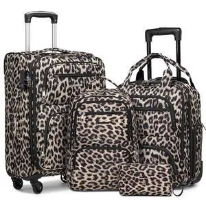 LARVENDER 4 Piece Luggage Set with Spinner Wheels - Expandable Softside Carry On Suitcase 22x14x9 Airline Approved, 16 20" Carry On Luggage,TSA Lock, Leopard Print LARVENDER 4 Piece Luggage Set with Spinner Wheels - Expandable Softside Carry On Suitcase 22x14x9 Airline Approved, 16 20" Carry On Luggage,TSA Lock, Leopard Print