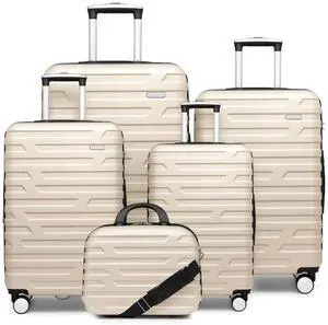 LARVENDER Luggage Sets for Women 5 Piece Hardside Expandable Suitcases with Wheels TSA Lock, Lightweight Travel Carry On Suitcase Set with Cosmetic Case, Cream White LARVENDER Luggage Sets for Women 5 Piece Hardside Expandable Suitcases with Wheels TSA Lock, Lightweight Travel Carry On Suitcase Set with Cosmetic Case, Cream White
