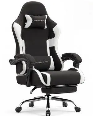 Dowinx Ergonomic Gaming Chair with Footrest & Massage Lumbar, 2D-Linkage Armrests for Computer Chair 330lbs with Headrest Pillow for Office, Home, Streaming and Long Gaming Sessions, Fabric White Dowinx Ergonomic Gaming Chair with Footrest & Massage Lumbar, 2D-Linkage Armrests for Computer Chair 330lbs with Headrest Pillow for Office, Home, Streaming and Long Gaming Sessions, Fabric White