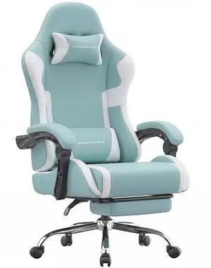 Dowinx Ergonomic Gaming Chair with Footrest & Massage Lumbar, 2D-Linkage Armrests for Computer Chair 330lbs with Headrest Pillow for Office, Home, Streaming and Long Gaming Sessions, Fabric Blue White Dowinx Ergonomic Gaming Chair with Footrest & Massage Lumbar, 2D-Linkage Armrests for Computer Chair 330lbs with Headrest Pillow for Office, Home, Streaming and Long Gaming Sessions, Fabric Blue White