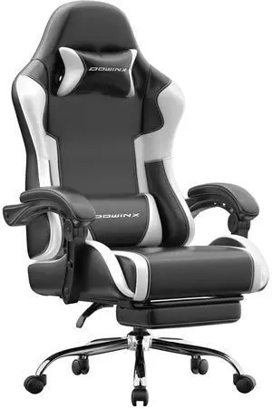 Dowinx Ergonomic Gaming Chair with Footrest & Massage Lumbar, 2D-Linkage Armrests for Computer Chair 330lbs with Headrest Pillow for Office, Home, Streaming and Long Gaming Sessions, White Dowinx Ergonomic Gaming Chair with Footrest & Massage Lumbar, 2D-Linkage Armrests for Computer Chair 330lbs with Headrest Pillow for Office, Home, Streaming and Long Gaming Sessions, White