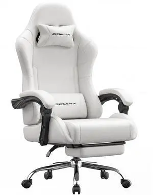 Dowinx Ergonomic Gaming Chair with Footrest & Massage Lumbar, 2D-Linkage Armrests for Computer Chair 330lbs with Headrest Pillow for Office, Home, Streaming and Long Gaming Sessions, Fabric Pure White Dowinx Ergonomic Gaming Chair with Footrest & Massage Lumbar, 2D-Linkage Armrests for Computer Chair 330lbs with Headrest Pillow for Office, Home, Streaming and Long Gaming Sessions, Fabric Pure White