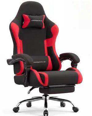 Dowinx Ergonomic Gaming Chair with Footrest & Massage Lumbar, 2D-Linkage Armrests for Computer Chair 330lbs with Headrest Pillow for Office, Home, Streaming and Long Gaming Sessions, Fabric Dark Red Dowinx Ergonomic Gaming Chair with Footrest & Massage Lumbar, 2D-Linkage Armrests for Computer Chair 330lbs with Headrest Pillow for Office, Home, Streaming and Long Gaming Sessions, Fabric Dark Red