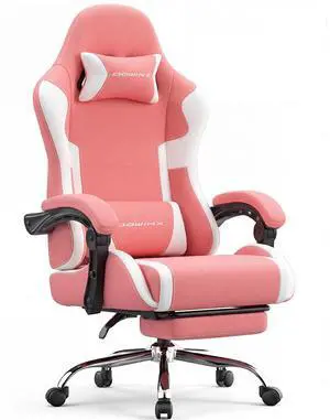 Dowinx Ergonomic Gaming Chair with Footrest & Massage Lumbar, 2D-Linkage Armrests for Computer Chair 330lbs with Headrest Pillow for Office, Home, Streaming and Long Gaming Sessions, Fabric Pink White Dowinx Ergonomic Gaming Chair with Footrest & Massage Lumbar, 2D-Linkage Armrests for Computer Chair 330lbs with Headrest Pillow for Office, Home, Streaming and Long Gaming Sessions, Fabric Pink White