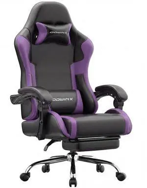Dowinx Ergonomic Gaming Chair with Footrest & Massage Lumbar, 2D-Linkage Armrests for Computer Chair 330lbs with Headrest Pillow for Office, Home, Streaming and Long Gaming Sessions, Fabric Purple Dowinx Ergonomic Gaming Chair with Footrest & Massage Lumbar, 2D-Linkage Armrests for Computer Chair 330lbs with Headrest Pillow for Office, Home, Streaming and Long Gaming Sessions, Fabric Purple