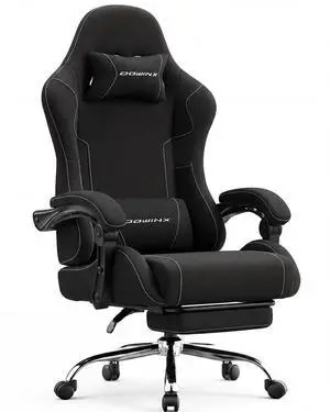 Dowinx Ergonomic Gaming Chair with Footrest & Massage Lumbar, 2D-Linkage Armrests for Computer Chair 330lbs with Headrest Pillow for Office, Home, Streaming and Long Gaming Sessions, Fabric Black Dowinx Ergonomic Gaming Chair with Footrest & Massage Lumbar, 2D-Linkage Armrests for Computer Chair 330lbs with Headrest Pillow for Office, Home, Streaming and Long Gaming Sessions, Fabric Black