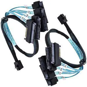 2PCS SFF-8643 to 4X SFF-8482 Mini SAS HD Breakout Cable 1.6ft/0.5m, 12Gbps SAS3, 29+15 Pin Power; Forward Cable for RAID/HBA to Four SAS HDD/SSD; Compatible with LSI 9300-8i, Broadcom 9400-8i 2PCS SFF-8643 to 4X SFF-8482 Mini SAS HD Breakout Cable 1.6ft/0.5m, 12Gbps SAS3, 29+15 Pin Power; Forward Cable for RAID/HBA to Four SAS HDD/SSD; Compatible with LSI 9300-8i, Broadcom 9400-8i
