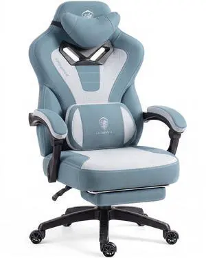 Dowinx Gaming Chair with Footrest, Big and Tall Gaming Chair for Heavy People, Ergonomic Gaming Chair for Adults, Reclining Computer Game Chair with Massage Lumbar Support, Blue and White Dowinx Gaming Chair with Footrest, Big and Tall Gaming Chair for Heavy People, Ergonomic Gaming Chair for Adults, Reclining Computer Game Chair with Massage Lumbar Support, Blue and White