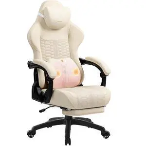 Dowinx Gaming Chair for Adults with Footrest, Reclining Gamer Chair with Massage Lumbar Support, Ergonomic Big and Tall Office Computer Chair 400LBS, High Back PU Leather Gaming Computer Chair,Ivory Dowinx Gaming Chair for Adults with Footrest, Reclining Gamer Chair with Massage Lumbar Support, Ergonomic Big and Tall Office Computer Chair 400LBS, High Back PU Leather Gaming Computer Chair,Ivory