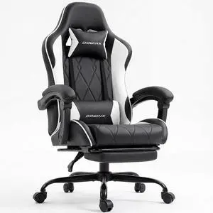Dowinx Gaming Chair with Footrest, Ergonomic Office Chair, Black White | PU leather over high-density foam with lumbar support; steel frame holds 300 lbs; built for WFH, study, and napping Dowinx Gaming Chair with Footrest, Ergonomic Office Chair, Black White | PU leather over high-density foam with lumbar support; steel frame holds 300 lbs; built for WFH, study, and napping