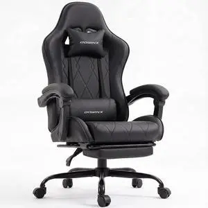 Dowinx Gaming Chair with Footrest, Ergonomic Office Chair, Black | PU leather over high-density foam with lumbar support; steel frame holds 300 lbs; built for WFH, study, and napping Dowinx Gaming Chair with Footrest, Ergonomic Office Chair, Black | PU leather over high-density foam with lumbar support; steel frame holds 300 lbs; built for WFH, study, and napping