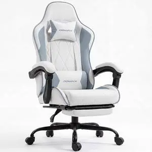 Dowinx Gaming Chair with Footrest, Ergonomic Office Chair, White Blue | PU leather over high-density foam with lumbar support; steel frame holds 300 lbs; built for WFH, study, and napping Dowinx Gaming Chair with Footrest, Ergonomic Office Chair, White Blue | PU leather over high-density foam with lumbar support; steel frame holds 300 lbs; built for WFH, study, and napping