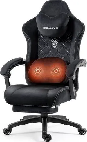 Dowinx Fabric Gaming Chair with Heated Massage Lumbar Support, Game Chairs for Adults, Big and Tall Gamer Chair with Pocket Spring Cushion, High Back PC Chairs with Footrest, Black Dowinx Fabric Gaming Chair with Heated Massage Lumbar Support, Game Chairs for Adults, Big and Tall Gamer Chair with Pocket Spring Cushion, High Back PC Chairs with Footrest, Black