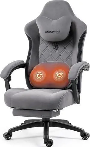 Dowinx Fabric Gaming Chair with Heated Massage Lumbar Support, Gaming Chairs for Adults, Big and Tall Gamer Chair with Pocket Spring Cushion and Footrest, Ergonomic Recliner Computer Chair, Grey Dowinx Fabric Gaming Chair with Heated Massage Lumbar Support, Gaming Chairs for Adults, Big and Tall Gamer Chair with Pocket Spring Cushion and Footrest, Ergonomic Recliner Computer Chair, Grey