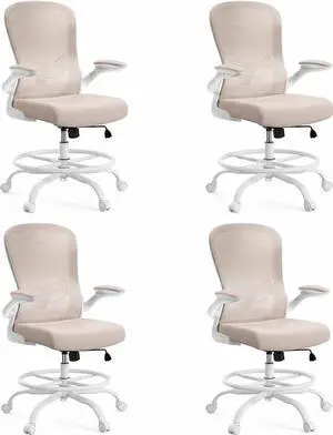 ErGear Drafting Chair,Tall Office Chair with Flip-Up Armrests, High Desk Chair Adjustable Height and Adjustable Footrest Ring, Ergonomic Standing Desk Chair with Lumbar Support, Khaki,4 Pack ErGear Drafting Chair,Tall Office Chair with Flip-Up Armrests, High Desk Chair Adjustable Height and Adjustable Footrest Ring, Ergonomic Standing Desk Chair with Lumbar Support, Khaki,4 Pack