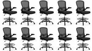 ErGear Drafting Chair, Standing Desk Chair with Flip-Up Armrests, High Desk Chair Adjustable Height, Ergonomic Tall Office Chair with Lumbar Support and Adjustable Footrest Ring,10 Pack ErGear Drafting Chair, Standing Desk Chair with Flip-Up Armrests, High Desk Chair Adjustable Height, Ergonomic Tall Office Chair with Lumbar Support and Adjustable Footrest Ring,10 Pack