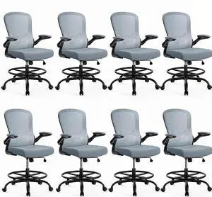 ErGear Drafting Chair,Tall Office Chair with Flip-Up Armrests, High Desk Chair Adjustable Height and Adjustable Footrest Ring, Ergonomic Standing Desk Chair with Lumbar Support, Blue,8 Pack ErGear Drafting Chair,Tall Office Chair with Flip-Up Armrests, High Desk Chair Adjustable Height and Adjustable Footrest Ring, Ergonomic Standing Desk Chair with Lumbar Support, Blue,8 Pack
