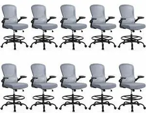 ErGear Drafting Chair,Tall Office Chair with Flip-Up Armrests, High Desk Chair Adjustable Height and Adjustable Footrest Ring, Ergonomic Standing Desk Chair with Lumbar Support, Blue,10 Pack ErGear Drafting Chair,Tall Office Chair with Flip-Up Armrests, High Desk Chair Adjustable Height and Adjustable Footrest Ring, Ergonomic Standing Desk Chair with Lumbar Support, Blue,10 Pack