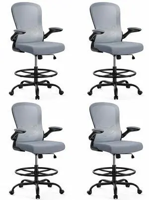 ErGear Drafting Chair,Tall Office Chair with Flip-Up Armrests, High Desk Chair Adjustable Height and Adjustable Footrest Ring, Ergonomic Standing Desk Chair with Lumbar Support, Blue,4 Pack ErGear Drafting Chair,Tall Office Chair with Flip-Up Armrests, High Desk Chair Adjustable Height and Adjustable Footrest Ring, Ergonomic Standing Desk Chair with Lumbar Support, Blue,4 Pack